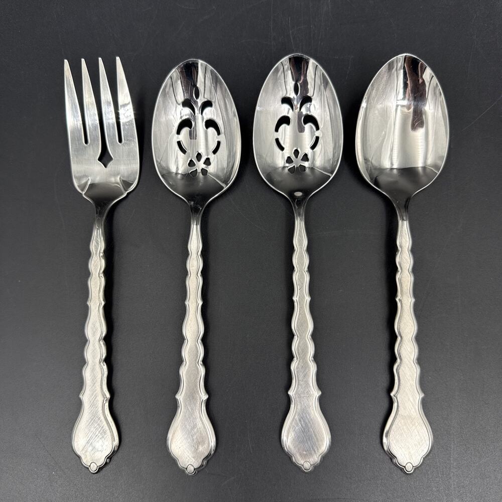 Oneida Community Stainless CELLO 4 Set Serving Spoon/Fork Slotted Solid